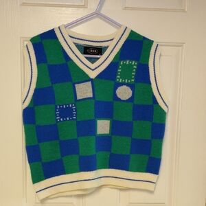 Vneck Sweater Vest Sleeveless Women M Geometric Colorblock Vibrant Color Varsity